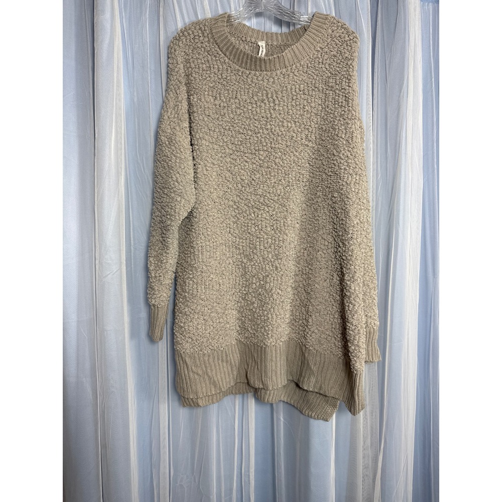 Zenana Premium Sweater Womens 1X TW-1911X Taupe Popcorn Knit EUC